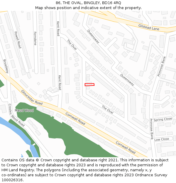 86, THE OVAL, BINGLEY, BD16 4RQ: Location map and indicative extent of plot