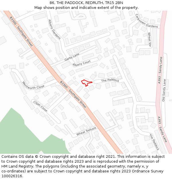 86, THE PADDOCK, REDRUTH, TR15 2BN: Location map and indicative extent of plot