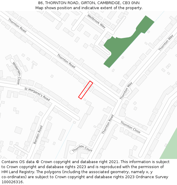 86, THORNTON ROAD, GIRTON, CAMBRIDGE, CB3 0NN: Location map and indicative extent of plot