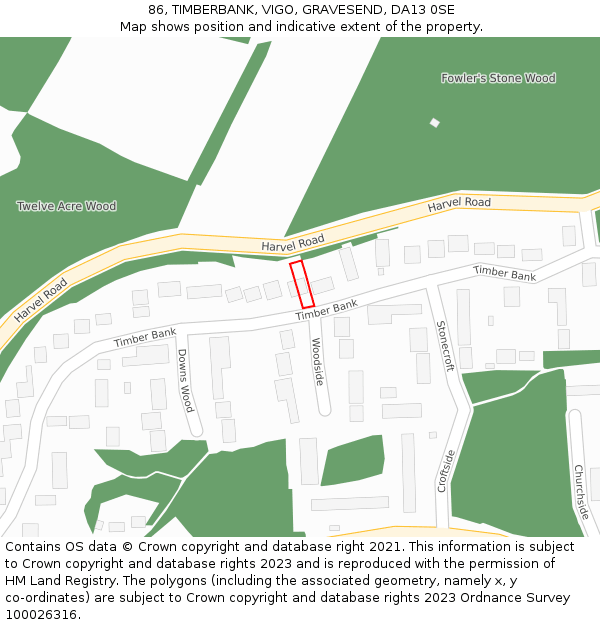 86, TIMBERBANK, VIGO, GRAVESEND, DA13 0SE: Location map and indicative extent of plot