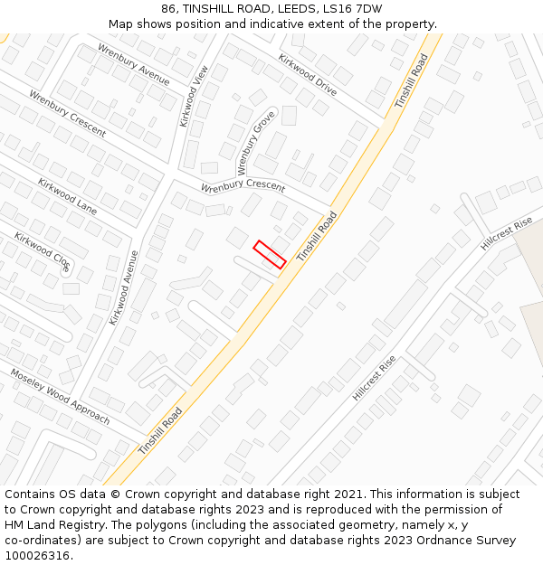 86, TINSHILL ROAD, LEEDS, LS16 7DW: Location map and indicative extent of plot