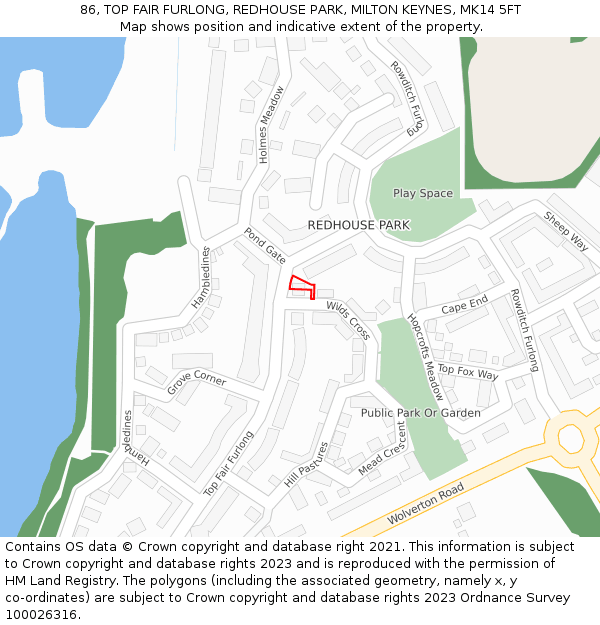 86, TOP FAIR FURLONG, REDHOUSE PARK, MILTON KEYNES, MK14 5FT: Location map and indicative extent of plot