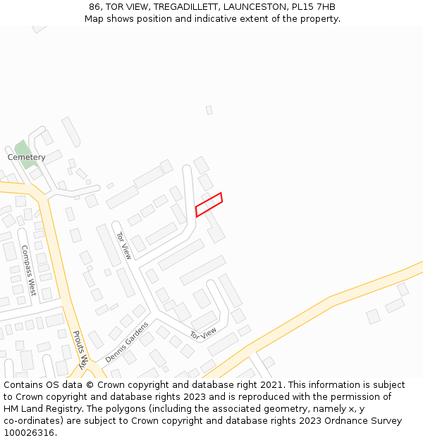86, TOR VIEW, TREGADILLETT, LAUNCESTON, PL15 7HB: Location map and indicative extent of plot