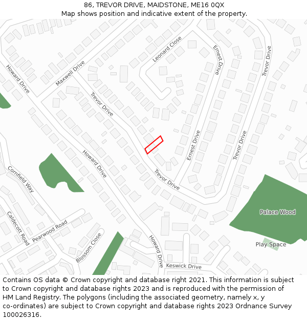 86, TREVOR DRIVE, MAIDSTONE, ME16 0QX: Location map and indicative extent of plot