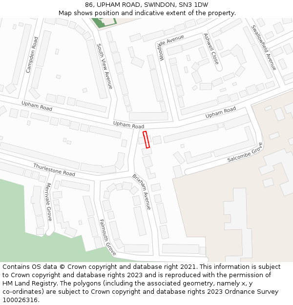 86, UPHAM ROAD, SWINDON, SN3 1DW: Location map and indicative extent of plot