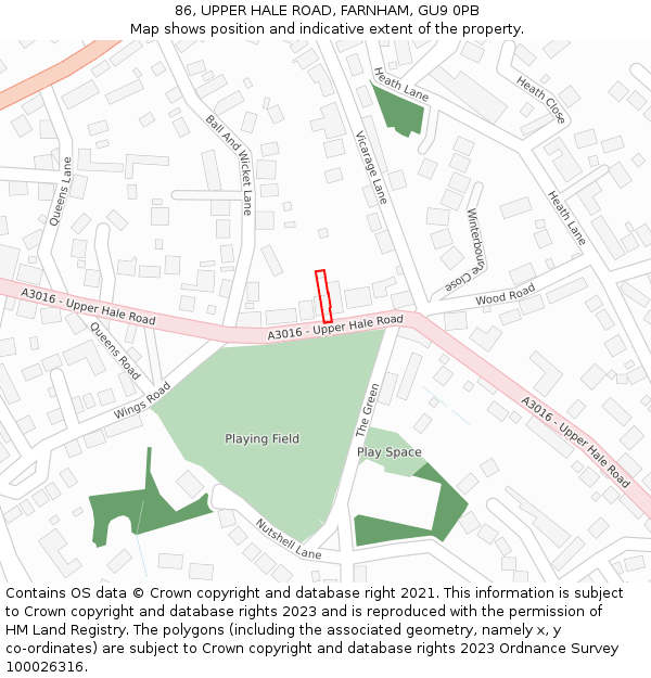 86, UPPER HALE ROAD, FARNHAM, GU9 0PB: Location map and indicative extent of plot