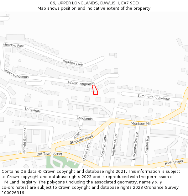 86, UPPER LONGLANDS, DAWLISH, EX7 9DD: Location map and indicative extent of plot