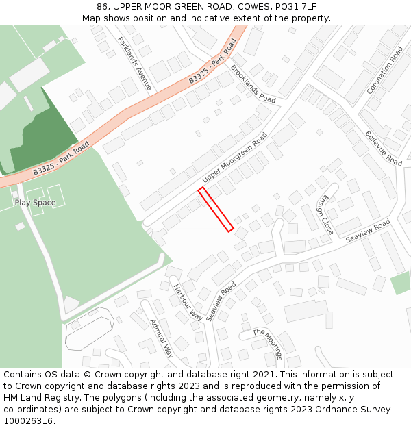 86, UPPER MOOR GREEN ROAD, COWES, PO31 7LF: Location map and indicative extent of plot