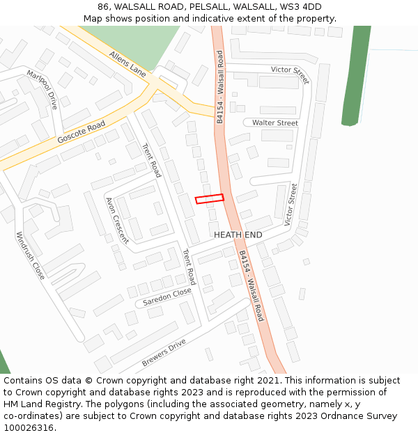 86, WALSALL ROAD, PELSALL, WALSALL, WS3 4DD: Location map and indicative extent of plot