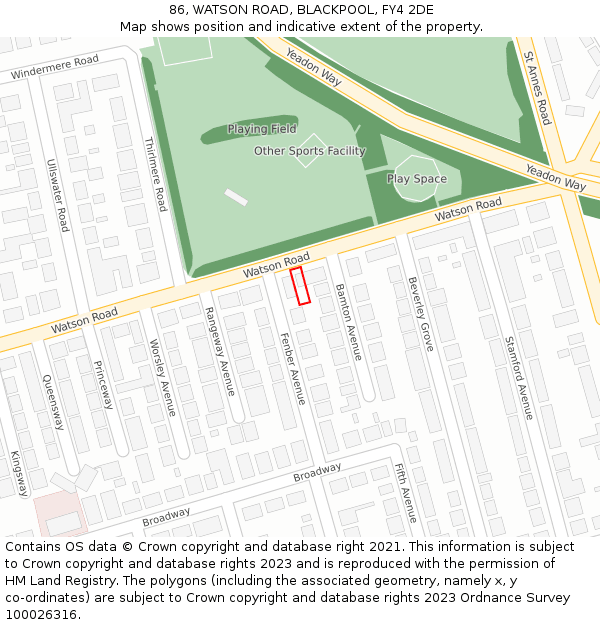 86, WATSON ROAD, BLACKPOOL, FY4 2DE: Location map and indicative extent of plot