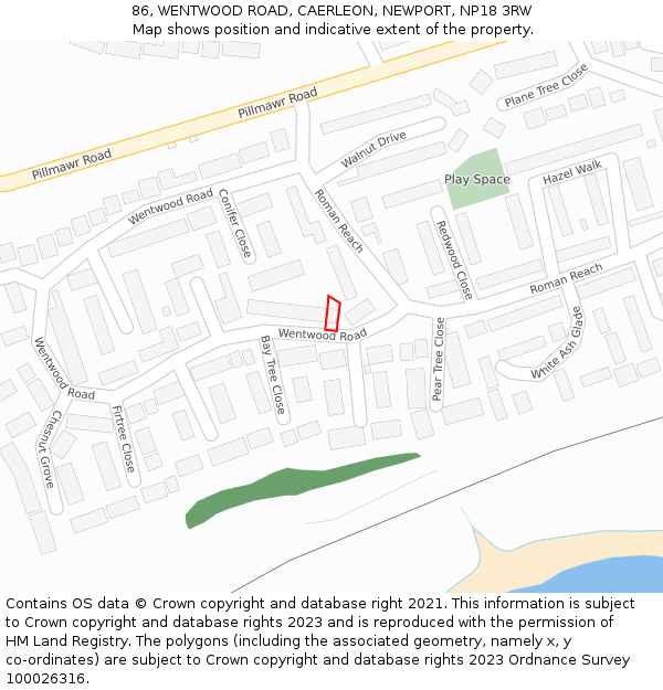 86, WENTWOOD ROAD, CAERLEON, NEWPORT, NP18 3RW: Location map and indicative extent of plot