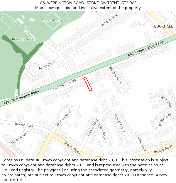 86, WERRINGTON ROAD, STOKE-ON-TRENT, ST2 9AF: Location map and indicative extent of plot