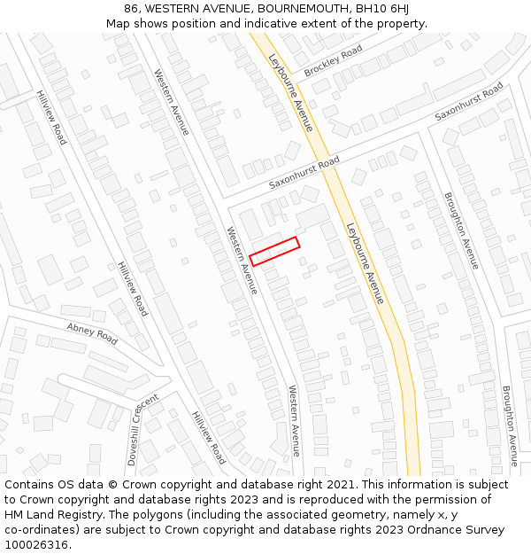 86, WESTERN AVENUE, BOURNEMOUTH, BH10 6HJ: Location map and indicative extent of plot