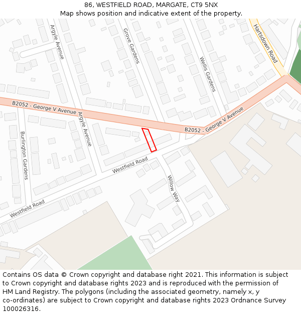 86, WESTFIELD ROAD, MARGATE, CT9 5NX: Location map and indicative extent of plot