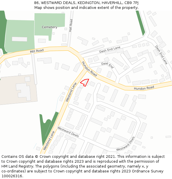 86, WESTWARD DEALS, KEDINGTON, HAVERHILL, CB9 7PJ: Location map and indicative extent of plot