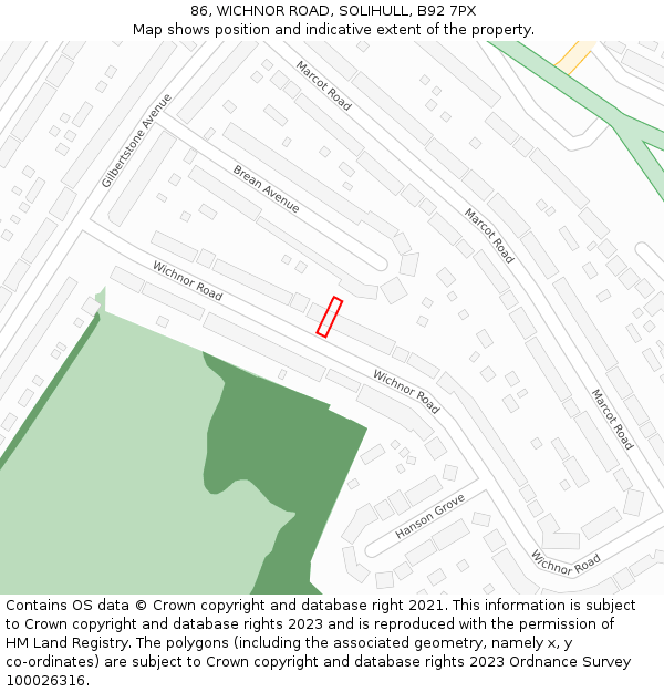 86, WICHNOR ROAD, SOLIHULL, B92 7PX: Location map and indicative extent of plot