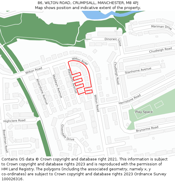 86, WILTON ROAD, CRUMPSALL, MANCHESTER, M8 4PJ: Location map and indicative extent of plot