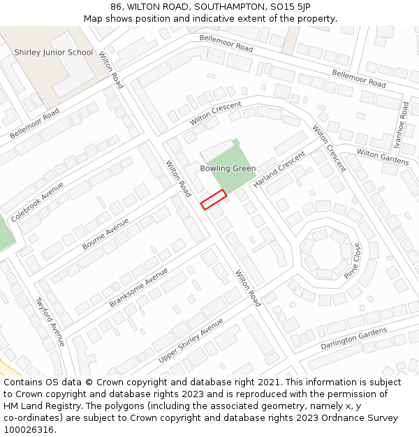 86, WILTON ROAD, SOUTHAMPTON, SO15 5JP: Location map and indicative extent of plot