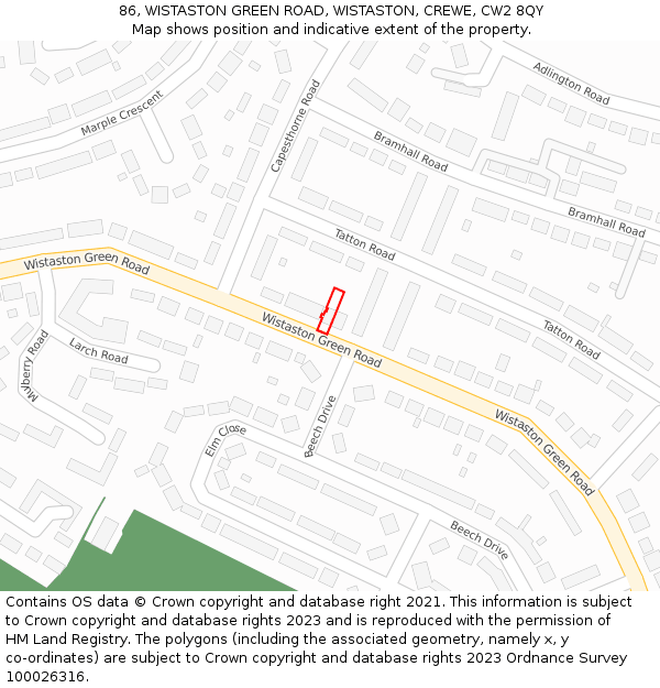 86, WISTASTON GREEN ROAD, WISTASTON, CREWE, CW2 8QY: Location map and indicative extent of plot