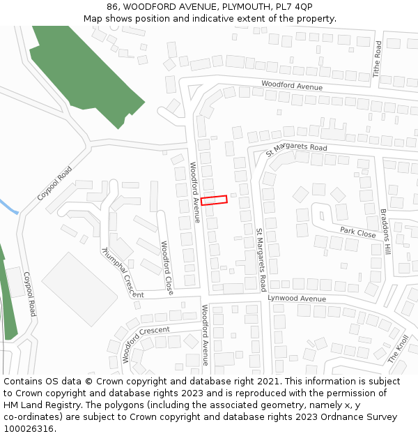 86, WOODFORD AVENUE, PLYMOUTH, PL7 4QP: Location map and indicative extent of plot