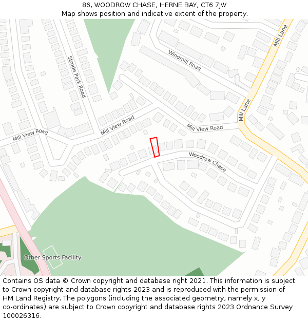 86, WOODROW CHASE, HERNE BAY, CT6 7JW: Location map and indicative extent of plot