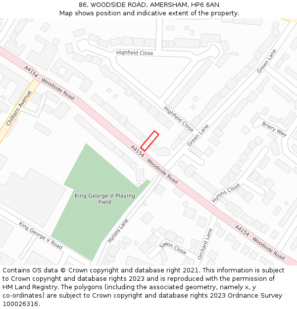 86, WOODSIDE ROAD, AMERSHAM, HP6 6AN: Location map and indicative extent of plot