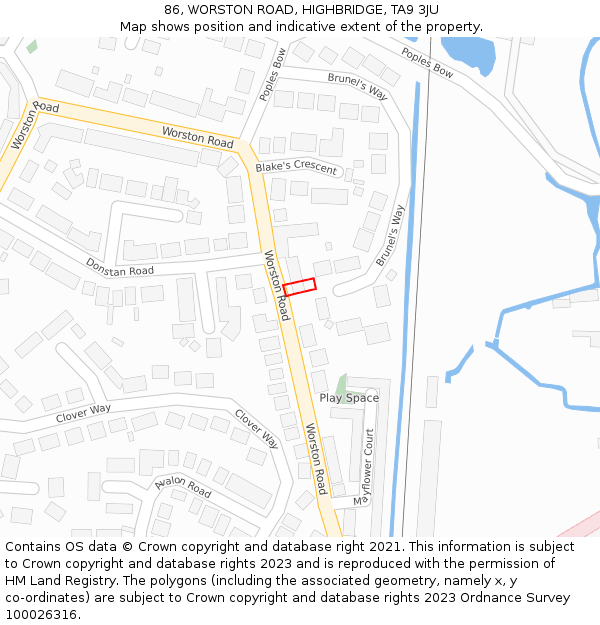 86, WORSTON ROAD, HIGHBRIDGE, TA9 3JU: Location map and indicative extent of plot