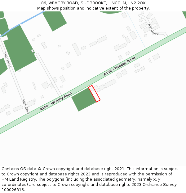 86, WRAGBY ROAD, SUDBROOKE, LINCOLN, LN2 2QX: Location map and indicative extent of plot