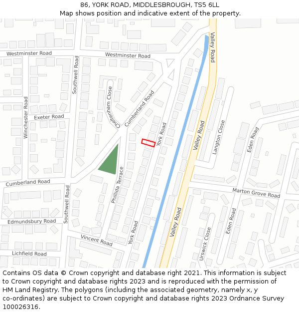 86, YORK ROAD, MIDDLESBROUGH, TS5 6LL: Location map and indicative extent of plot