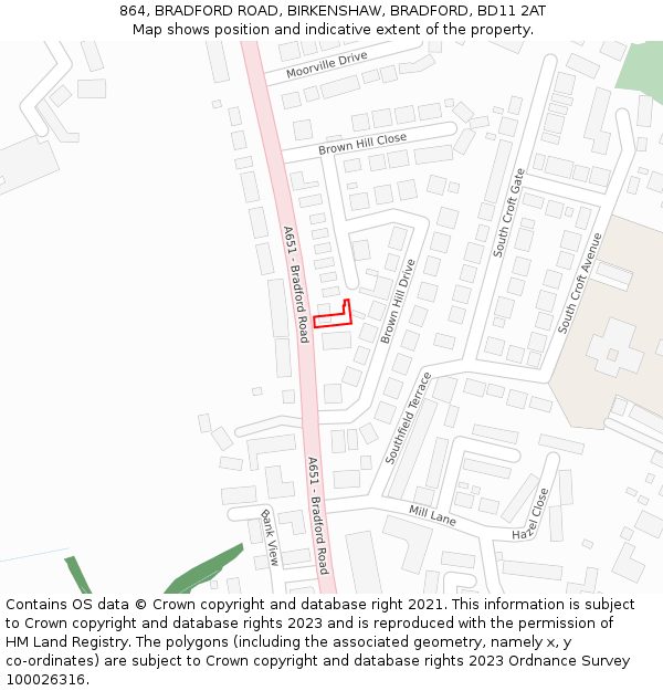 864, BRADFORD ROAD, BIRKENSHAW, BRADFORD, BD11 2AT: Location map and indicative extent of plot