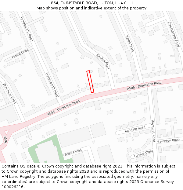 864, DUNSTABLE ROAD, LUTON, LU4 0HH: Location map and indicative extent of plot