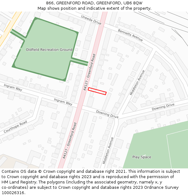 866, GREENFORD ROAD, GREENFORD, UB6 8QW: Location map and indicative extent of plot