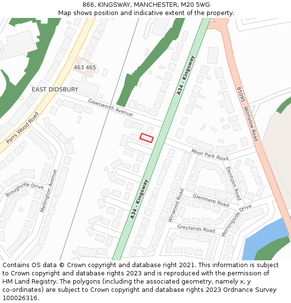 866, KINGSWAY, MANCHESTER, M20 5WG: Location map and indicative extent of plot