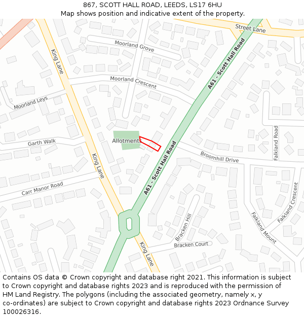 867, SCOTT HALL ROAD, LEEDS, LS17 6HU: Location map and indicative extent of plot