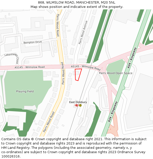 868, WILMSLOW ROAD, MANCHESTER, M20 5NL: Location map and indicative extent of plot