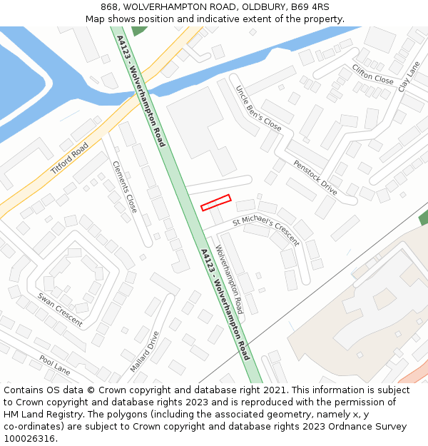 868, WOLVERHAMPTON ROAD, OLDBURY, B69 4RS: Location map and indicative extent of plot