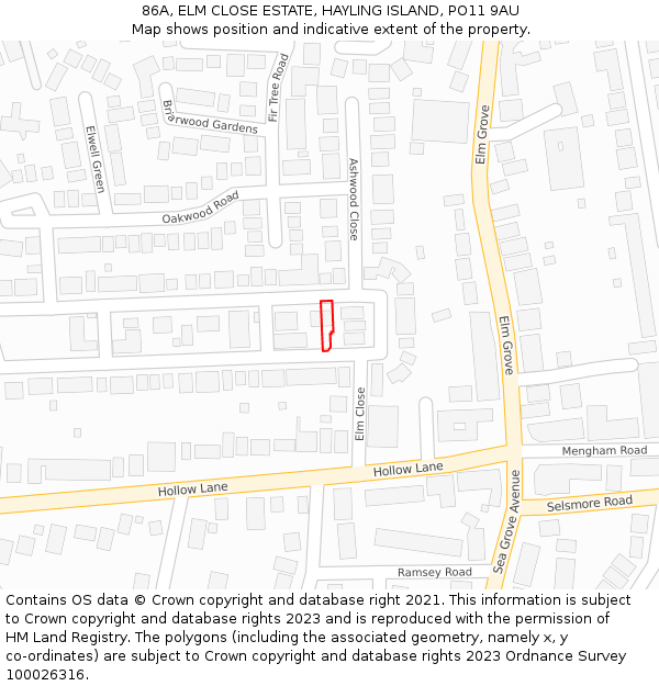 86A, ELM CLOSE ESTATE, HAYLING ISLAND, PO11 9AU: Location map and indicative extent of plot