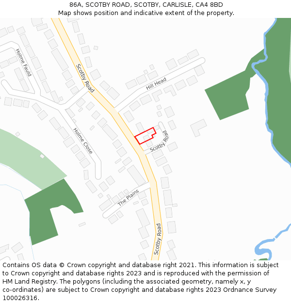 86A, SCOTBY ROAD, SCOTBY, CARLISLE, CA4 8BD: Location map and indicative extent of plot