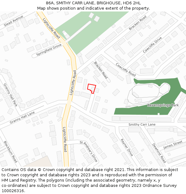 86A, SMITHY CARR LANE, BRIGHOUSE, HD6 2HL: Location map and indicative extent of plot