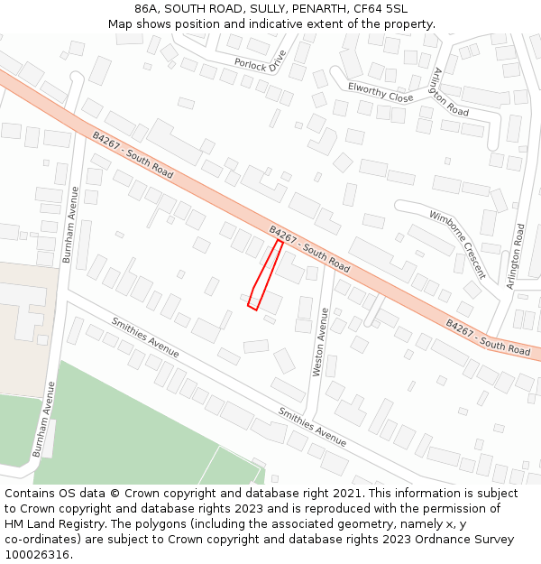 86A, SOUTH ROAD, SULLY, PENARTH, CF64 5SL: Location map and indicative extent of plot