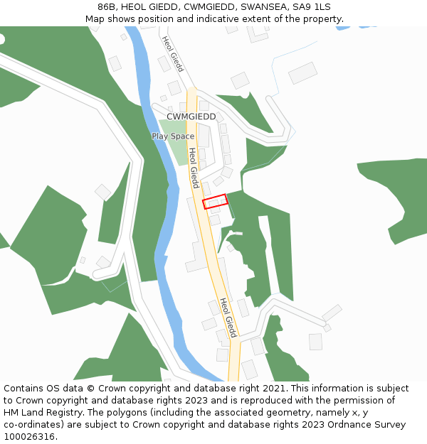 86B, HEOL GIEDD, CWMGIEDD, SWANSEA, SA9 1LS: Location map and indicative extent of plot