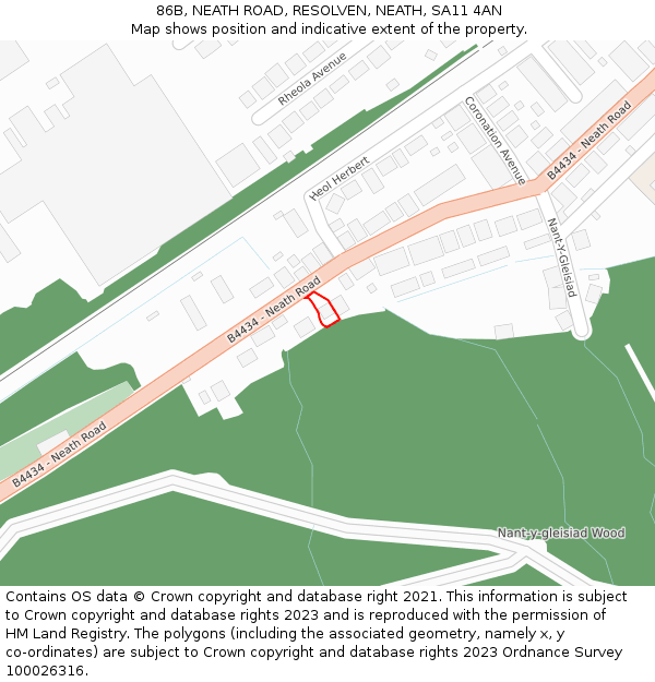 86B, NEATH ROAD, RESOLVEN, NEATH, SA11 4AN: Location map and indicative extent of plot