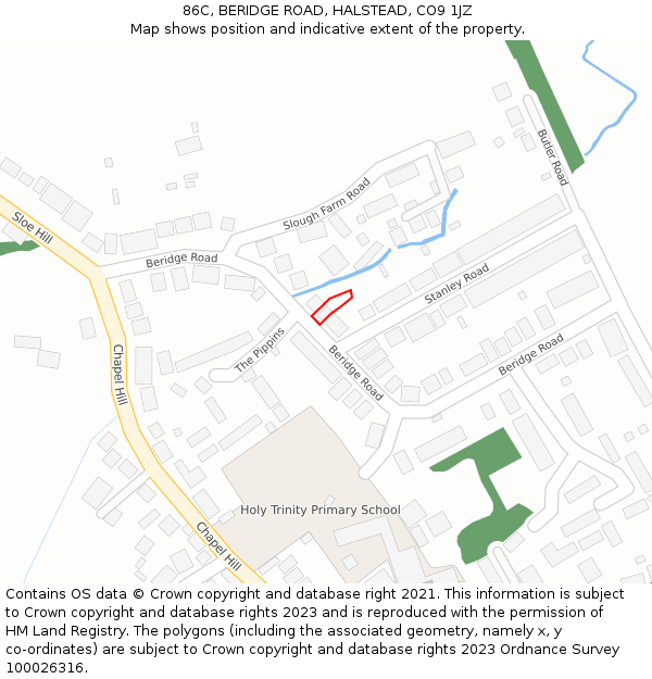 86C, BERIDGE ROAD, HALSTEAD, CO9 1JZ: Location map and indicative extent of plot