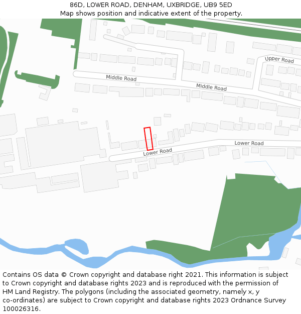 86D, LOWER ROAD, DENHAM, UXBRIDGE, UB9 5ED: Location map and indicative extent of plot