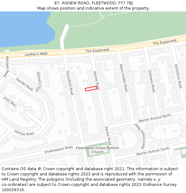 87, AGNEW ROAD, FLEETWOOD, FY7 7BJ: Location map and indicative extent of plot