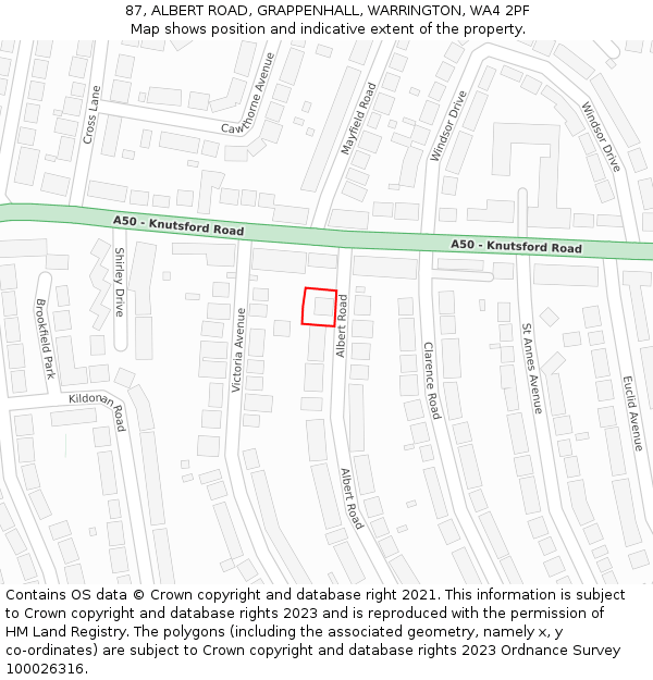 87, ALBERT ROAD, GRAPPENHALL, WARRINGTON, WA4 2PF: Location map and indicative extent of plot