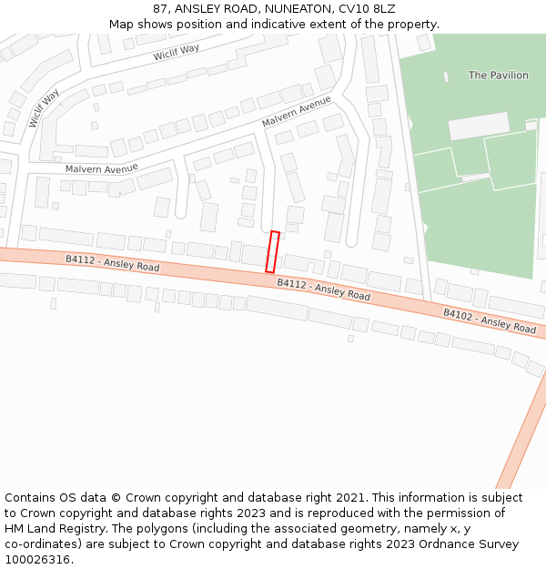 87, ANSLEY ROAD, NUNEATON, CV10 8LZ: Location map and indicative extent of plot