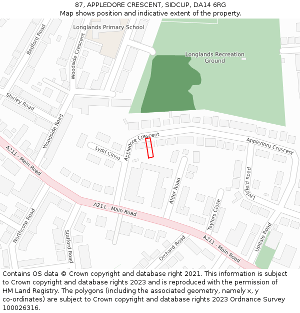 87, APPLEDORE CRESCENT, SIDCUP, DA14 6RG: Location map and indicative extent of plot