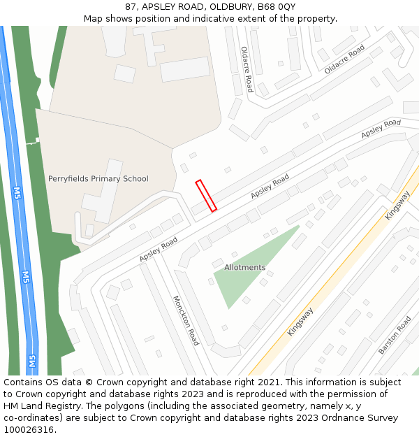 87, APSLEY ROAD, OLDBURY, B68 0QY: Location map and indicative extent of plot