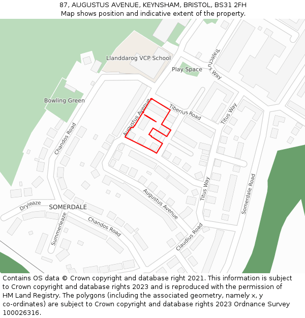 87, AUGUSTUS AVENUE, KEYNSHAM, BRISTOL, BS31 2FH: Location map and indicative extent of plot